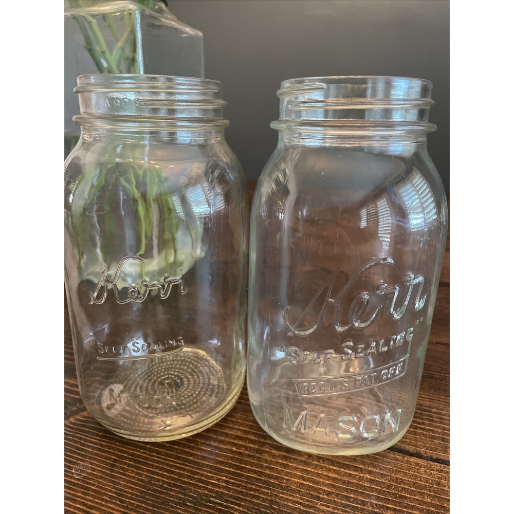 (2) TWO VINTAGE KERR MASON JARS W/ REG US PAT OFF PRINTED ON One
